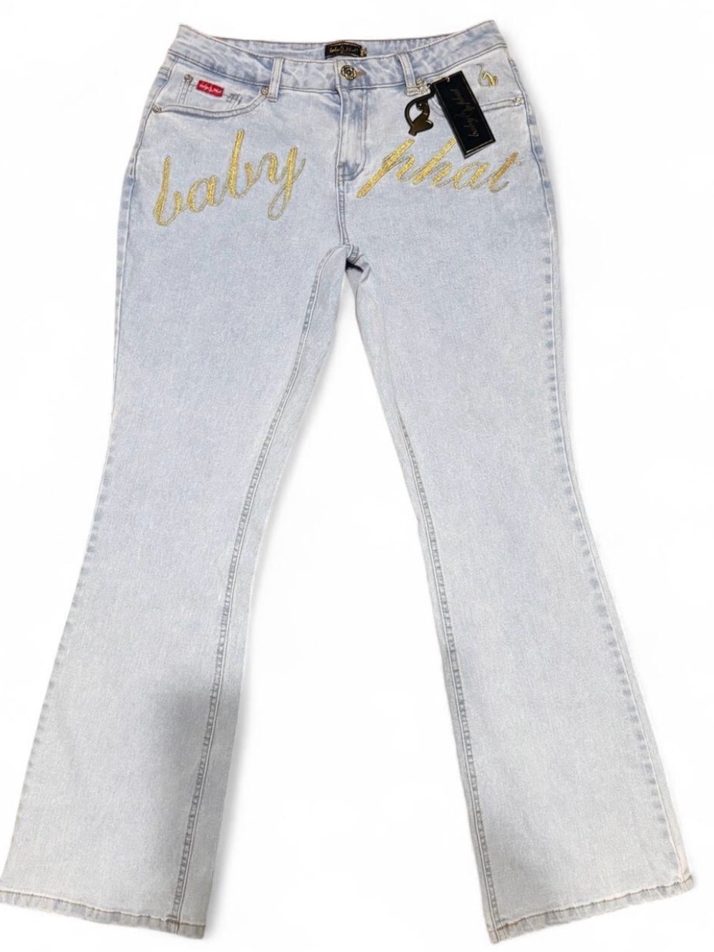 Baby Phat Light Blue Flare Jeans with Gold Script